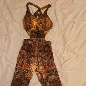 Elegant Brown and Gold Patterned Jumpsuit
